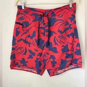 Patagonia Swim Trunks Men’s 34 Board Shorts Hawaiian Patter Red Blue